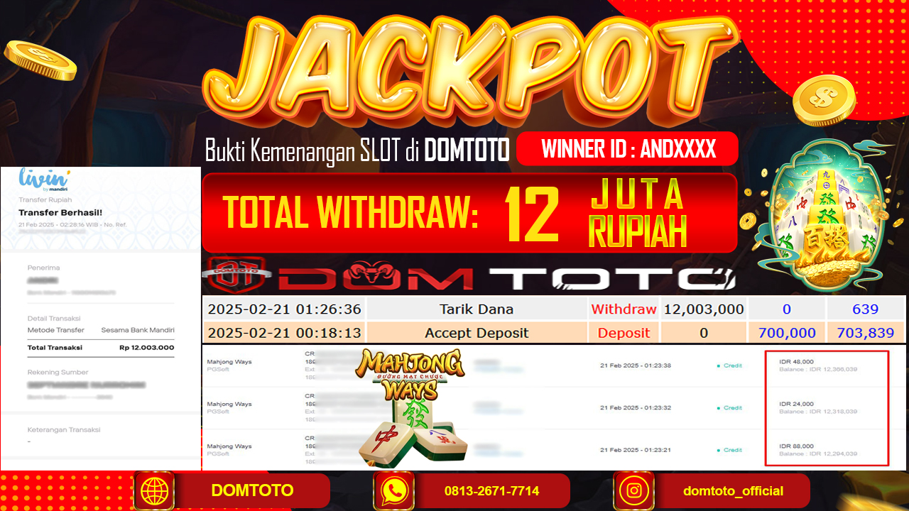 JACKPOT SLOT MAHJONG WAYS 21 FEBRUARI 2025